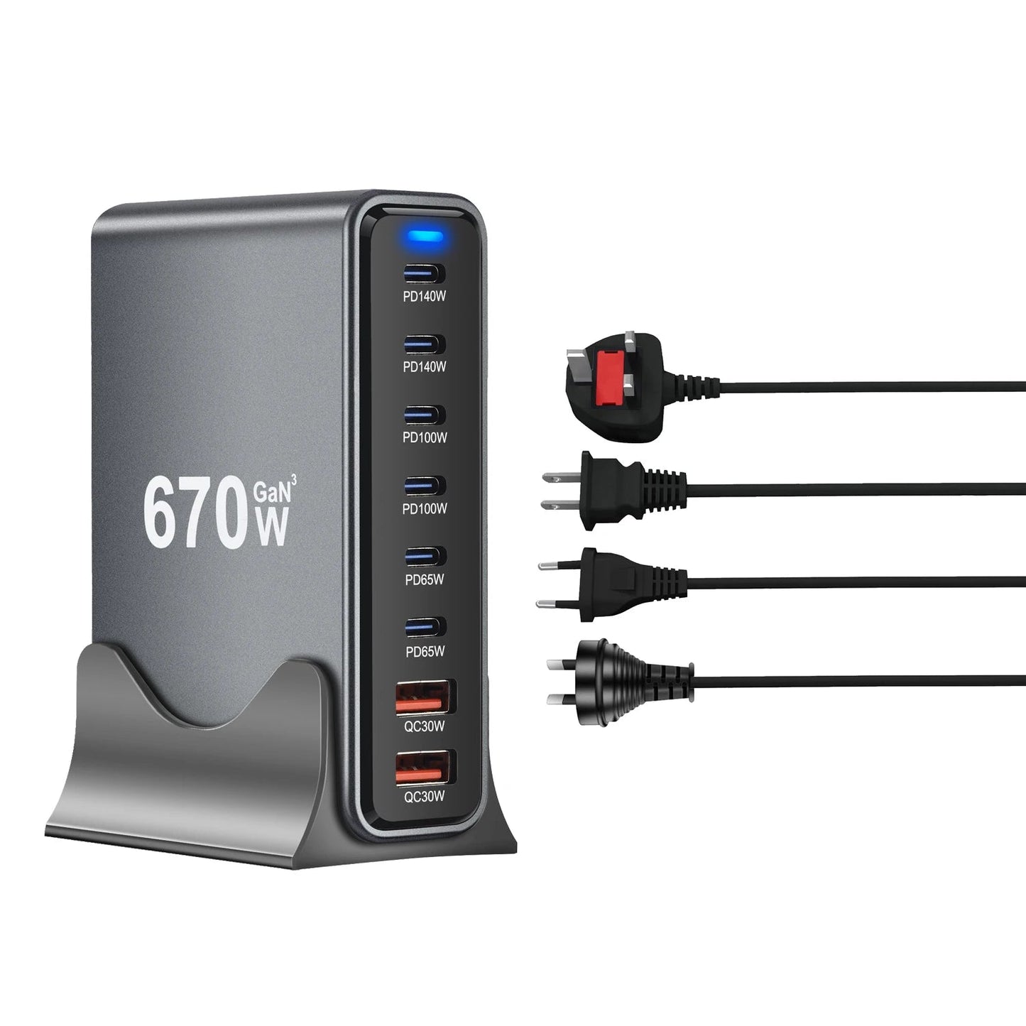 Electronic Gadget 2025 Fast Phone Charger 670W Multi 8 Ports 4 USB a 4 PD Type C Travel Charger 100W Desktop Charging Station Electrokidsstore
