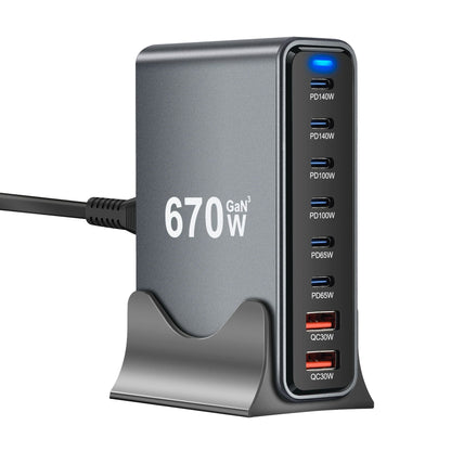 Electronic Gadget 2025 Fast Phone Charger 670W Multi 8 Ports 4 USB a 4 PD Type C Travel Charger 100W Desktop Charging Station Electrokidsstore