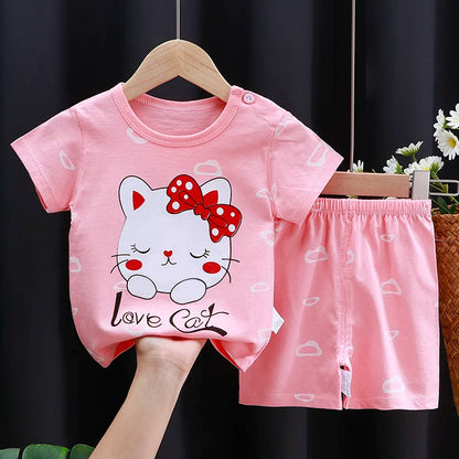 Kids Clothes Set Baby Boy/Girl T-Shirt + Shorts Summer Clothing Cotton Cartoon Casual Boys Tracksuit Children Baby Clothes Set Electrokidsstore
