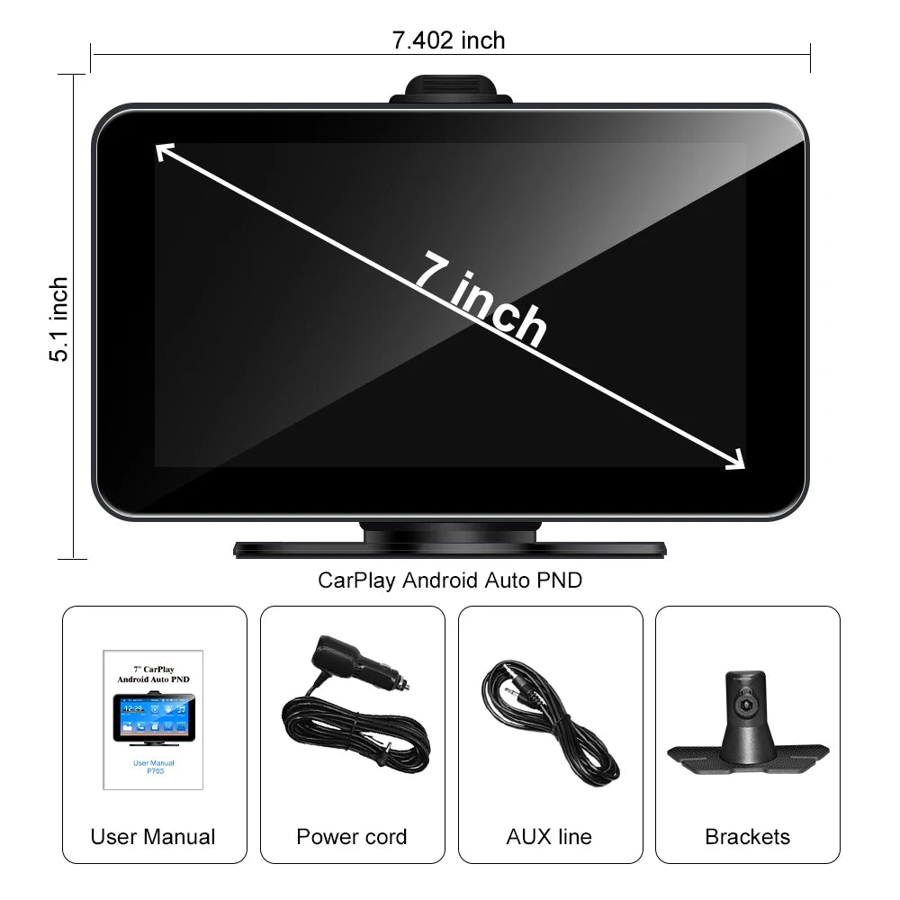 Auto Electronics 7inch 2.5D Full Touch Wireless Portable Wireless Carplay Screen Androidauto GPS Navigation Mirror Link Monitor Electrokidsstore