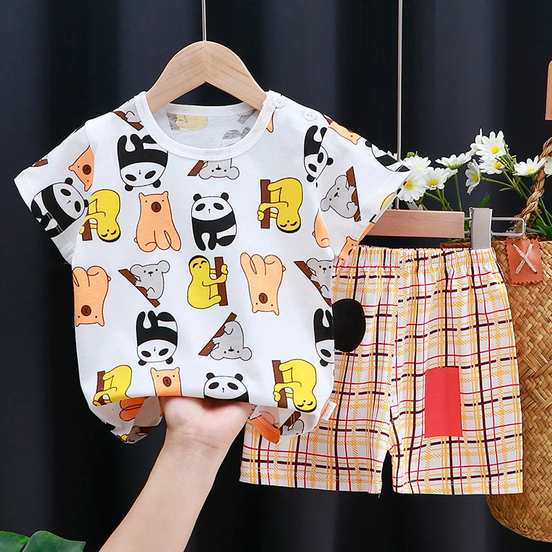 Kids Clothes Set Baby Boy/Girl T-Shirt + Shorts Summer Clothing Cotton Cartoon Casual Boys Tracksuit Children Baby Clothes Set Electrokidsstore