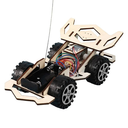 Kids Remote Control Electric Wooden Racing Toys Technology Innovation DIY Hand-assembled Electric Wireless Four-wheel Drive Toys Electrokidsstore