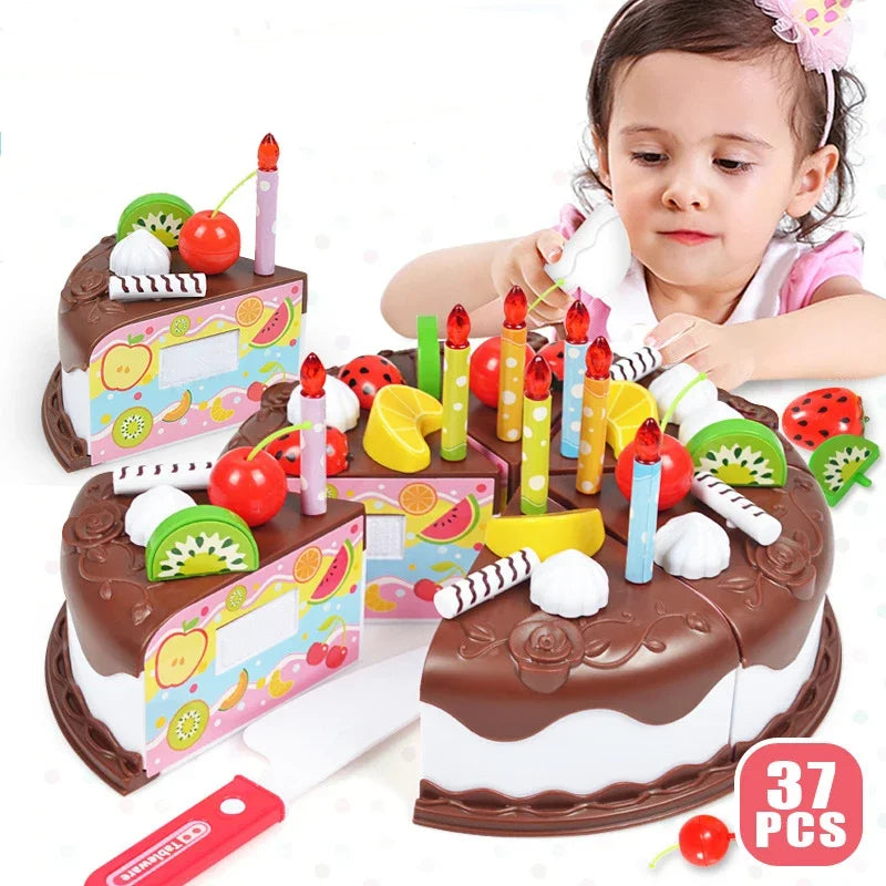 Kids Toy Simulation DIY Birthday Cake Model Kitchen Pretend Play House Cutting Fruit Food Toy for Toddler Children Gift Boy Girl Electrokidsstore