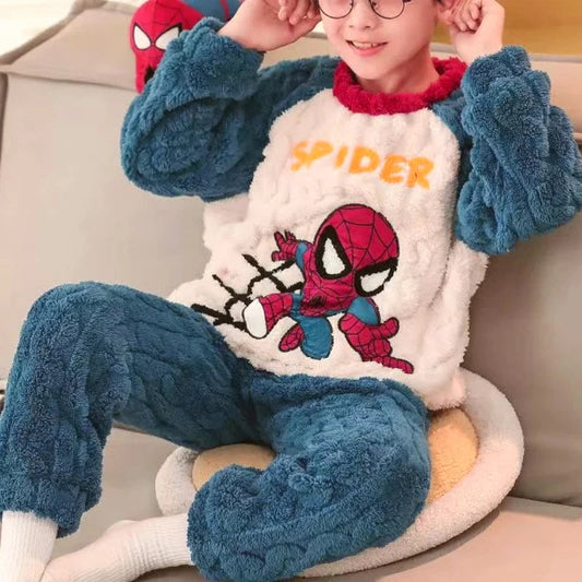 Winter Marvel Children Clothing Boys Sleepwear Set Flannel Thick Long Sleeve Warm Set Pajamas Two Pieces Kids Clothes Electrokidsstore