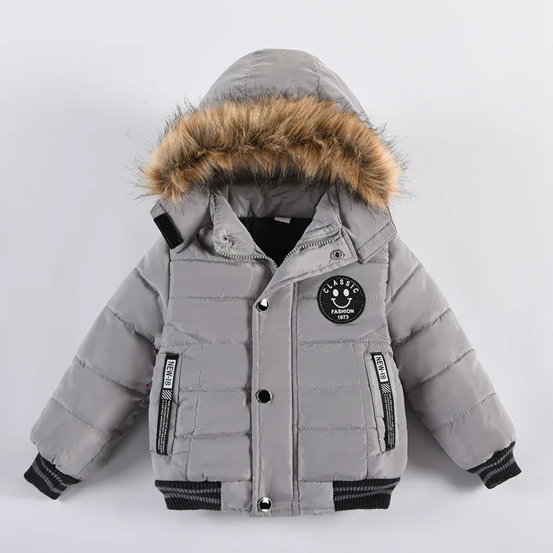 Autumn Winter Boys Jacket New Keep Warm Baby Coat Hooded Zipper Fashion Fur Collar Boys Outerwear 2 3 4 5 6 Years Kids Clothes Electrokidsstore