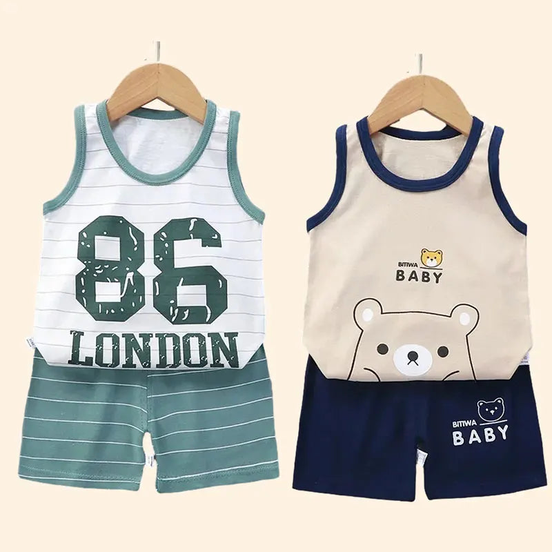 Children Sets Kids Clothes Boys Girls Vest Suit  Summer Children's Clothing baby Cotton T-Shirts Shorts Tank Top Sleeveless Electrokidsstore