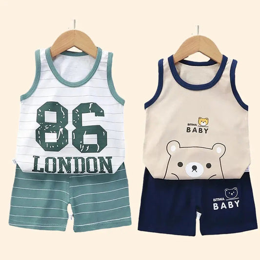 Children Sets Kids Clothes Boys Girls Vest Suit  Summer Children's Clothing baby Cotton T-Shirts Shorts Tank Top Sleeveless Electrokidsstore
