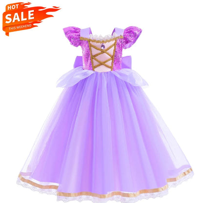  Carnival Princess Dress Cosplay Costume for Girls Purple Sequin Princess Gown Carnival Party Kids Fancy Prom Maxi Dress Suit Electrokidsstore