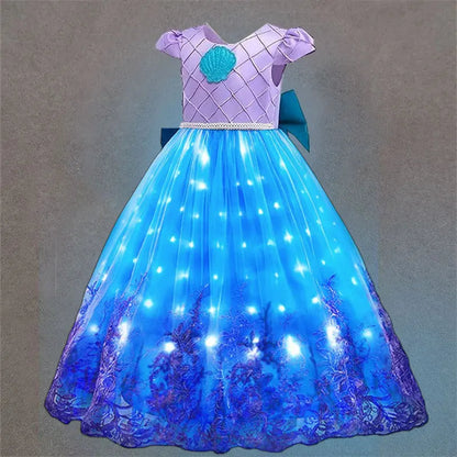 Fairy Tale The Little Mermaid Costume Glowing Princess Ball Gown ‌Featured with Embroidery Deluxe Carnival Human Ariel Dress Electrokidsstore