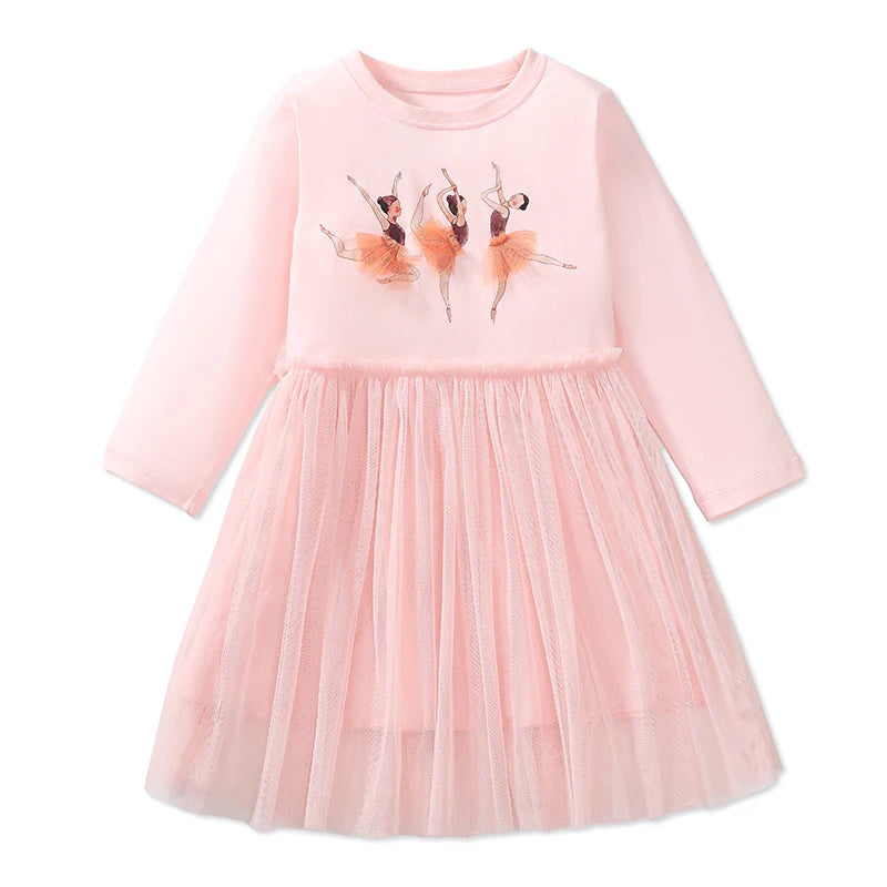 Little maven Kids Clothes Children's Clothing 2026 Autumn Cotton Baby Girls Cartoon Ballet Dancer Long Sleeves Dresses 2-7 year Electrokidsstore