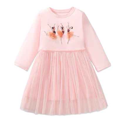 Little maven Kids Clothes Children's Clothing 2026 Autumn Cotton Baby Girls Cartoon Ballet Dancer Long Sleeves Dresses 2-7 year Electrokidsstore