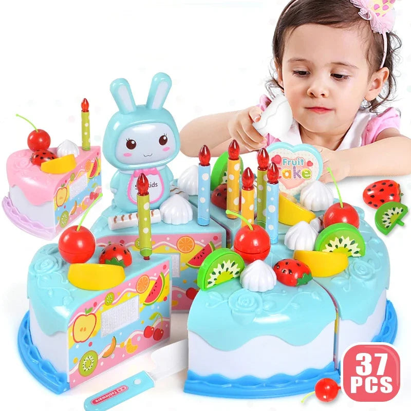 Kids Toy Simulation DIY Birthday Cake Model Kitchen Pretend Play House Cutting Fruit Food Toy for Toddler Children Gift Boy Girl Electrokidsstore