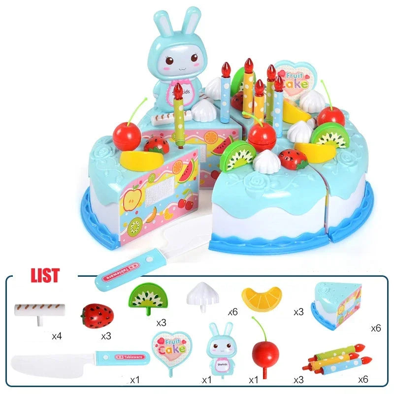 Kids Toy Simulation DIY Birthday Cake Model Kitchen Pretend Play House Cutting Fruit Food Toy for Toddler Children Gift Boy Girl Electrokidsstore
