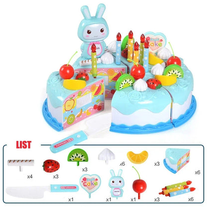 Kids Toy Simulation DIY Birthday Cake Model Kitchen Pretend Play House Cutting Fruit Food Toy for Toddler Children Gift Boy Girl Electrokidsstore