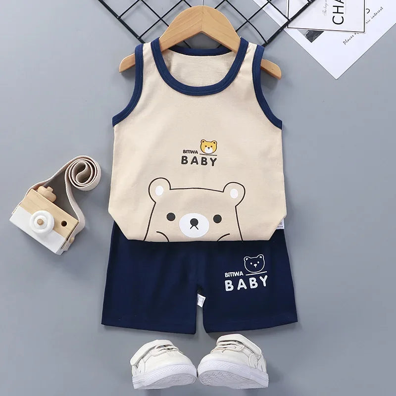 Children Sets Kids Clothes Boys Girls Vest Suit  Summer Children's Clothing baby Cotton T-Shirts Shorts Tank Top Sleeveless Electrokidsstore