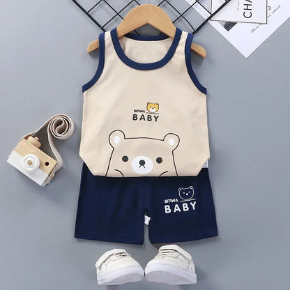 Children Sets Kids Clothes Boys Girls Vest Suit  Summer Children's Clothing baby Cotton T-Shirts Shorts Tank Top Sleeveless Electrokidsstore