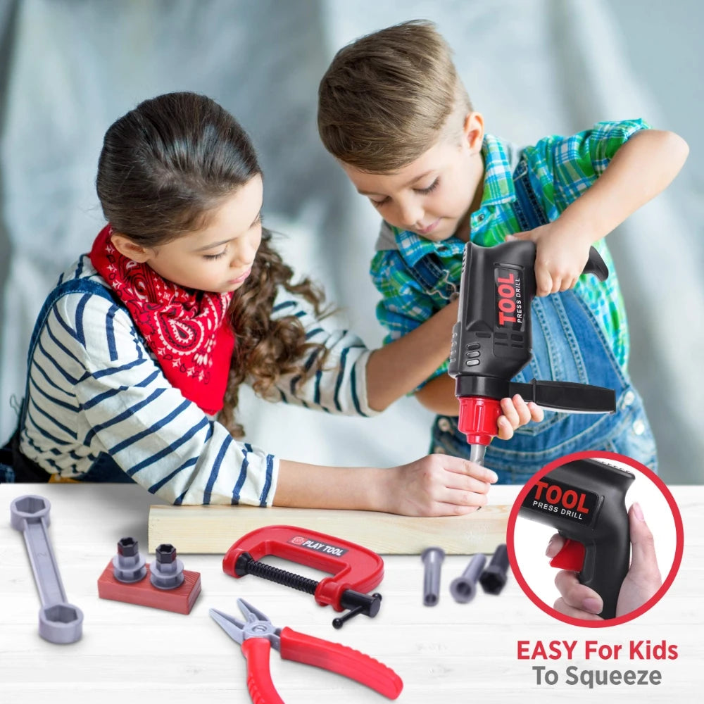 Children's Tool Set with Electric Toy Drill Kids Power Construction Toy Pretend Play Toy Tools Kit for Toddler Boys Girls Child Electrokidsstore