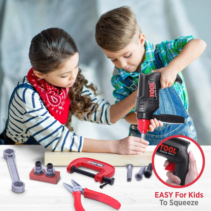 Children's Tool Set with Electric Toy Drill Kids Power Construction Toy Pretend Play Toy Tools Kit for Toddler Boys Girls Child Electrokidsstore