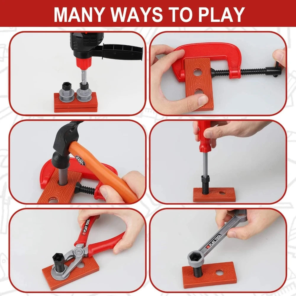 Children's Tool Set with Electric Toy Drill Kids Power Construction Toy Pretend Play Toy Tools Kit for Toddler Boys Girls Child Electrokidsstore