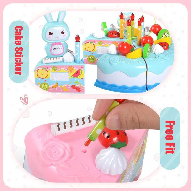 Kids Toy Simulation DIY Birthday Cake Model Kitchen Pretend Play House Cutting Fruit Food Toy for Toddler Children Gift Boy Girl Electrokidsstore