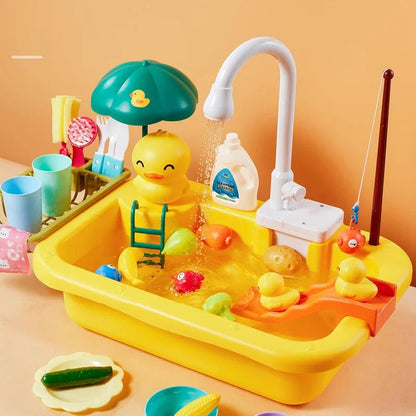 Kids Kitchen Sink Toys Electric Dishwasher Playing Toy With Running Water Pretend Play Food Fishing Toy Role Playing Girls Gift Electrokidsstore