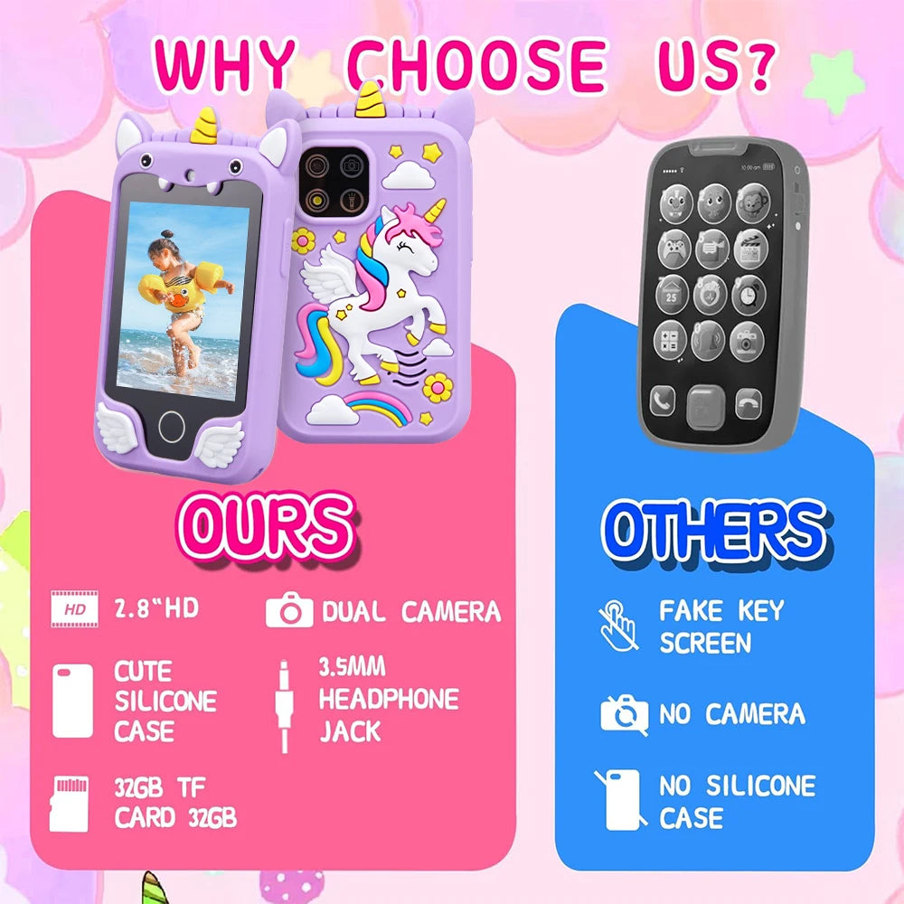Kids Smart Phone Camera Toys Touchscreen Unicorn Baby Mobile MP3 Player Digital Camera Educational Toys for Girls Boys Age 3-8 Electrokidsstore