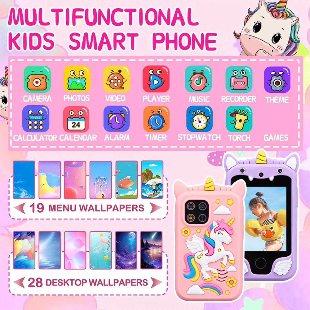 Kids Smart Phone Camera Toys Touchscreen Unicorn Baby Mobile MP3 Player Digital Camera Educational Toys for Girls Boys Age 3-8 Electrokidsstore