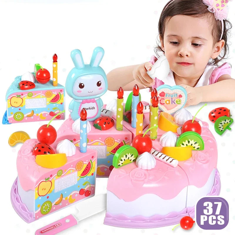 Kids Toy Simulation DIY Birthday Cake Model Kitchen Pretend Play House Cutting Fruit Food Toy for Toddler Children Gift Boy Girl Electrokidsstore