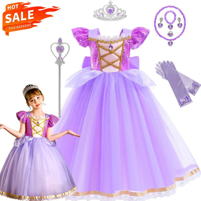  Carnival Princess Dress Cosplay Costume for Girls Purple Sequin Princess Gown Carnival Party Kids Fancy Prom Maxi Dress Suit Electrokidsstore
