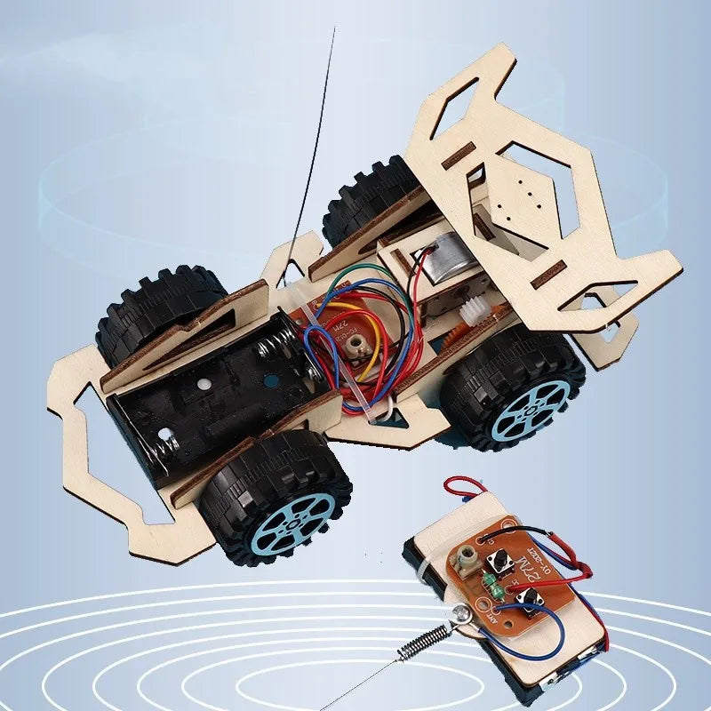 Kids Remote Control Electric Wooden Racing Toys Technology Innovation DIY Hand-assembled Electric Wireless Four-wheel Drive Toys Electrokidsstore