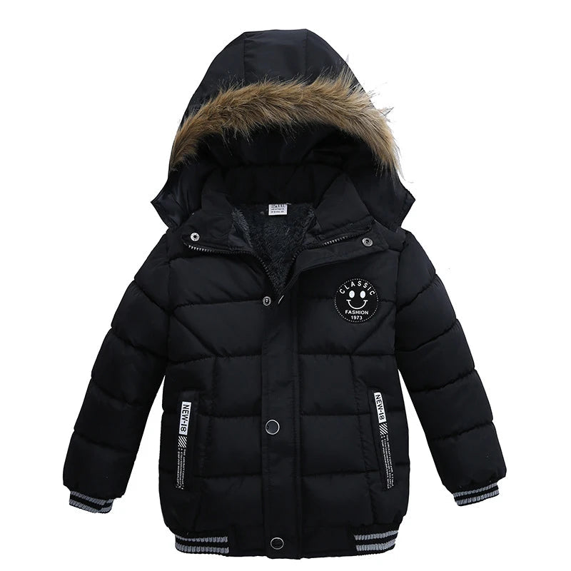 Autumn Winter Boys Jacket New Keep Warm Baby Coat Hooded Zipper Fashion Fur Collar Boys Outerwear 2 3 4 5 6 Years Kids Clothes Electrokidsstore