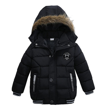 Autumn Winter Boys Jacket New Keep Warm Baby Coat Hooded Zipper Fashion Fur Collar Boys Outerwear 2 3 4 5 6 Years Kids Clothes Electrokidsstore