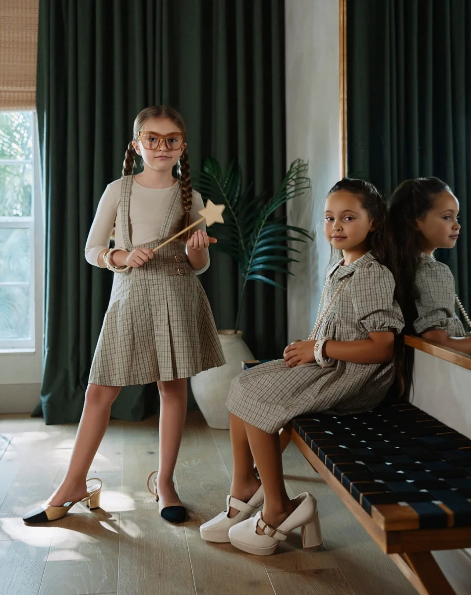 AS  SS26 Heritage collection brown Checked smocking  girls dress knitting boys sister brother family match clothes Electrokidsstore