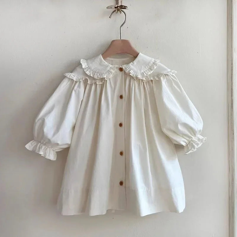2026 Spring New Children Long Sleeve Casual Dress Cotton Girls Cute Loose Puff Sleeve Dress Toddler Cardigan Dress Kids Clothes Electrokidsstore