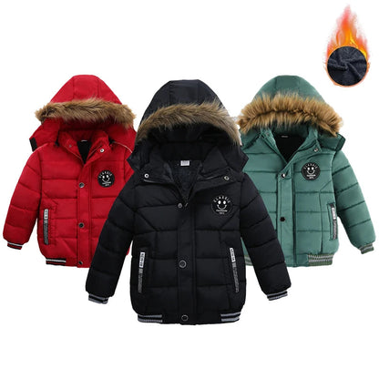 Autumn Winter Boys Jacket New Keep Warm Baby Coat Hooded Zipper Fashion Fur Collar Boys Outerwear 2 3 4 5 6 Years Kids Clothes Electrokidsstore
