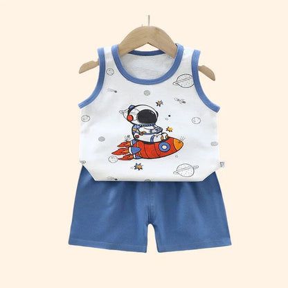 Children Sets Kids Clothes Boys Girls Vest Suit  Summer Children's Clothing baby Cotton T-Shirts Shorts Tank Top Sleeveless Electrokidsstore