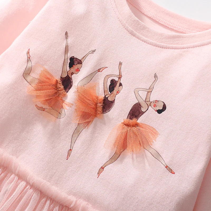 Little maven Kids Clothes Children's Clothing 2026 Autumn Cotton Baby Girls Cartoon Ballet Dancer Long Sleeves Dresses 2-7 year Electrokidsstore
