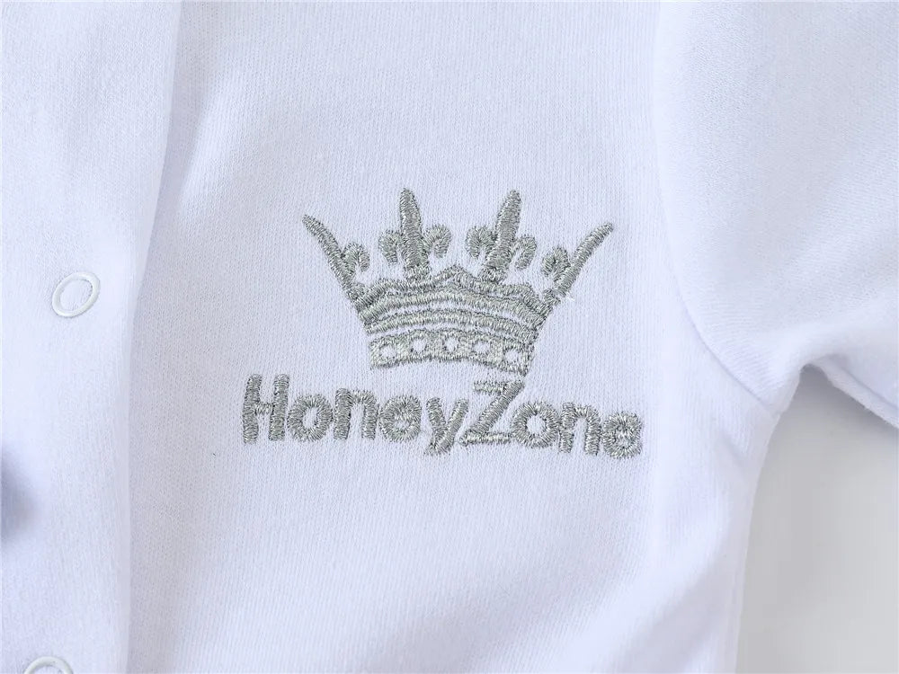 Newborn Baby Boys Romper Royal Crown Prince 100% Cotton Clothing Set with Cap Gloves Infant Girl One-Pieces Footies Sleepsuits Electrokidsstore