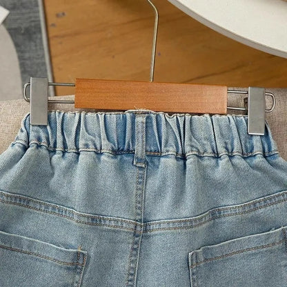 New Summer Girls Shorts Jeans Fashion Embroidery Bow Short Denim Pants For 2-12 Years Kids Clothes Children Cotton Trousers Electrokidsstore