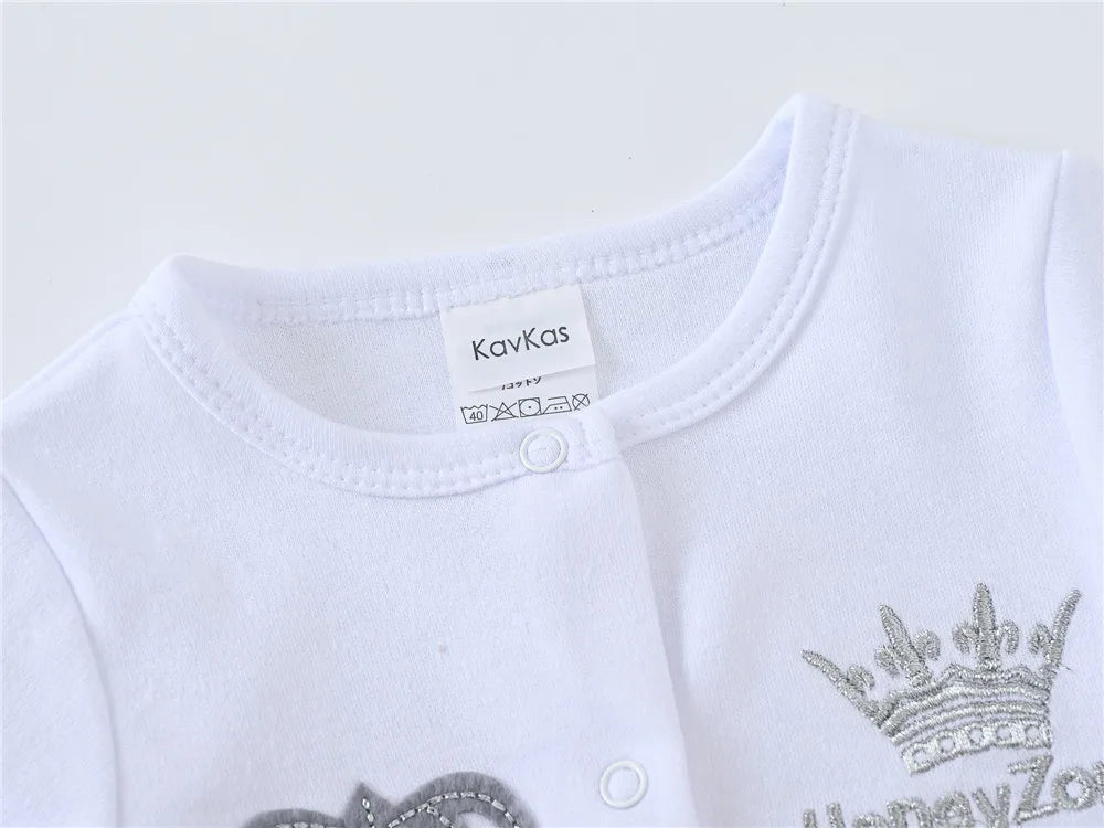 Newborn Baby Boys Romper Royal Crown Prince 100% Cotton Clothing Set with Cap Gloves Infant Girl One-Pieces Footies Sleepsuits Electrokidsstore