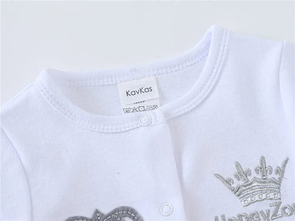 Newborn Baby Boys Romper Royal Crown Prince 100% Cotton Clothing Set with Cap Gloves Infant Girl One-Pieces Footies Sleepsuits Electrokidsstore