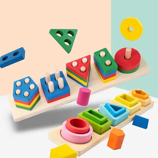 Montessori Wood Toys for Kids Wooden Sorting Stacking Toys for Baby Toddlers Educational Shape Color Sorter Preschool Kids Gifts Electrokidsstore