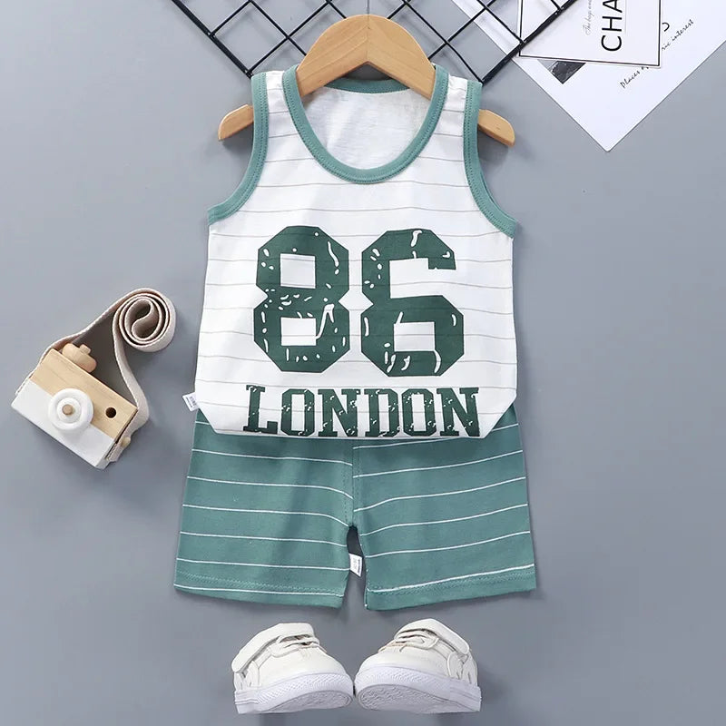 Children Sets Kids Clothes Boys Girls Vest Suit  Summer Children's Clothing baby Cotton T-Shirts Shorts Tank Top Sleeveless Electrokidsstore