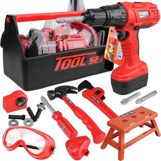 Children's Tool Set with Electric Toy Drill Kids Power Construction Toy Pretend Play Toy Tools Kit for Toddler Boys Girls Child Electrokidsstore