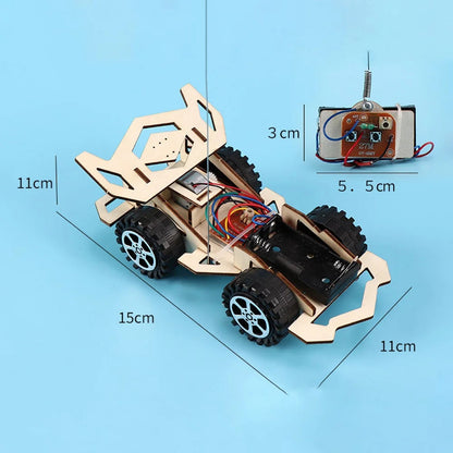 Kids Remote Control Electric Wooden Racing Toys Technology Innovation DIY Hand-assembled Electric Wireless Four-wheel Drive Toys Electrokidsstore