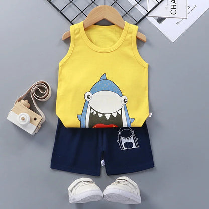 Children Sets Kids Clothes Boys Girls Vest Suit  Summer Children's Clothing baby Cotton T-Shirts Shorts Tank Top Sleeveless Electrokidsstore