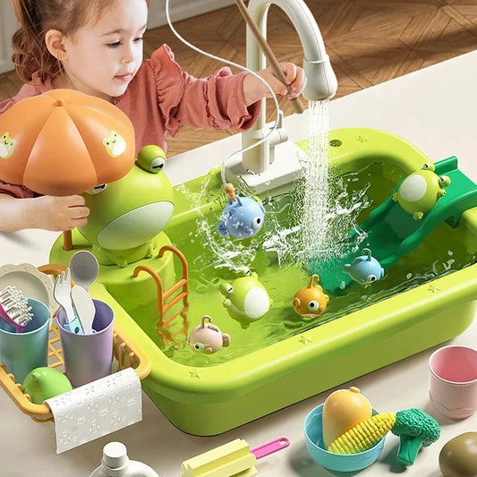 Kids Kitchen Sink Toys Electric Dishwasher Playing Toy With Running Water Pretend Play Food Fishing Toy Role Playing Girls Gift Electrokidsstore