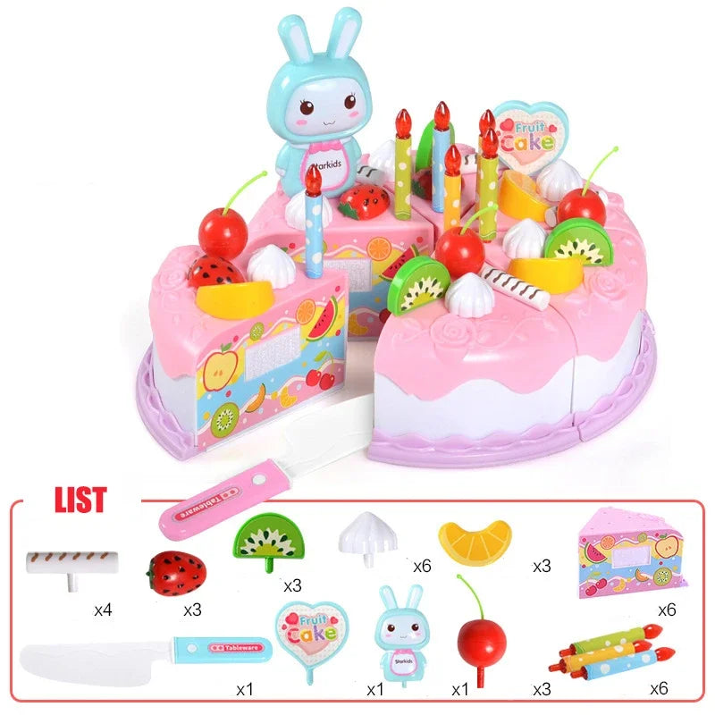 Kids Toy Simulation DIY Birthday Cake Model Kitchen Pretend Play House Cutting Fruit Food Toy for Toddler Children Gift Boy Girl Electrokidsstore