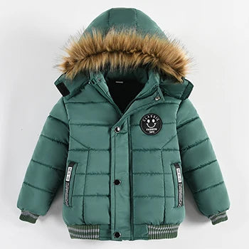 Autumn Winter Boys Jacket New Keep Warm Baby Coat Hooded Zipper Fashion Fur Collar Boys Outerwear 2 3 4 5 6 Years Kids Clothes Electrokidsstore