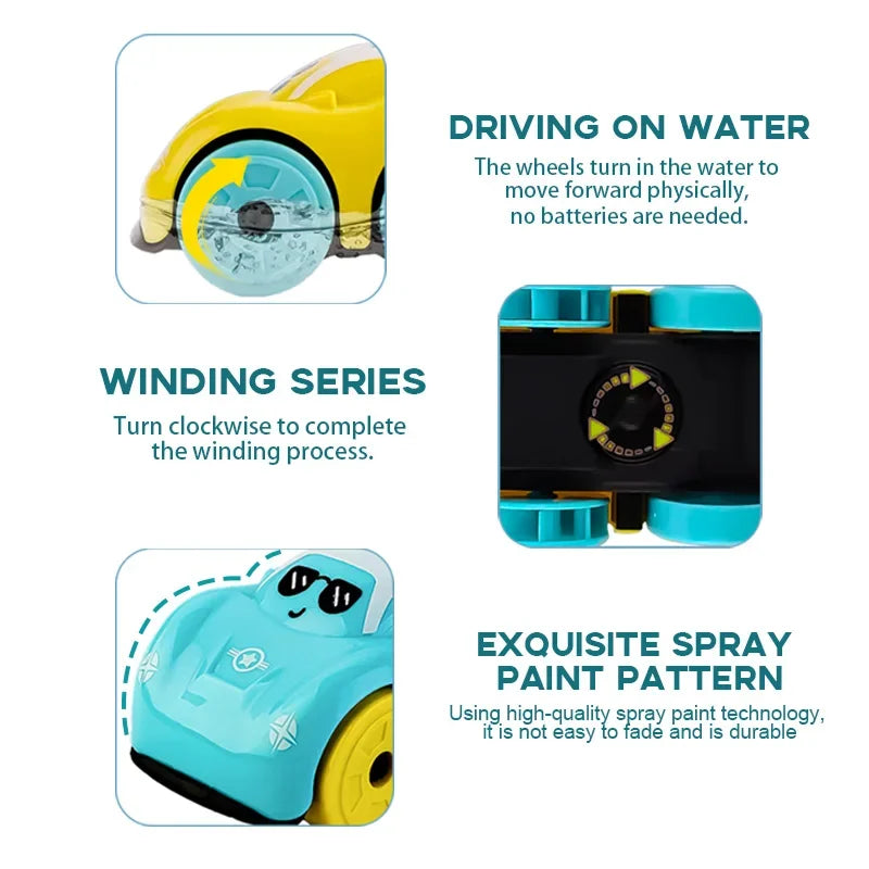 Baby Bath Toys Amphibious Cars Bathroom Floating Clockwork Toy Car Children Bathing Cartoon Swimming Water Playing Toy for Kids Electrokidsstore